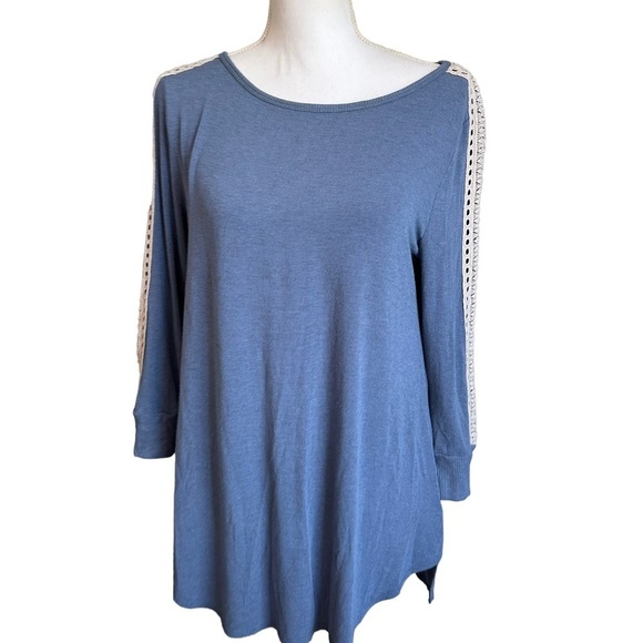 Soft Surroundings Cassidie Ribbed Tunic Top Blue Cream Eyelet Lace trim … - Picture 7 of 17
